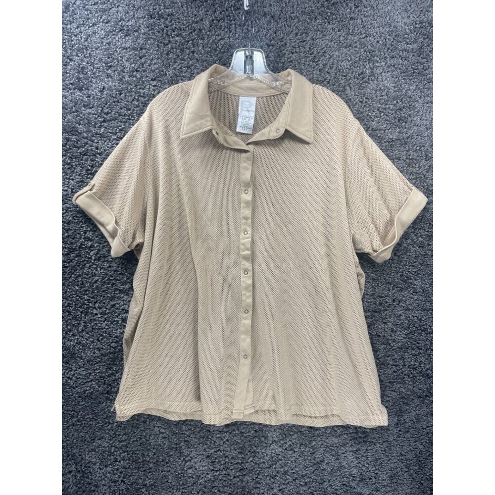 Vtg Roaman's Shirt Mens 1X Beige Knit Short Sleeve Collared Snap Button Down